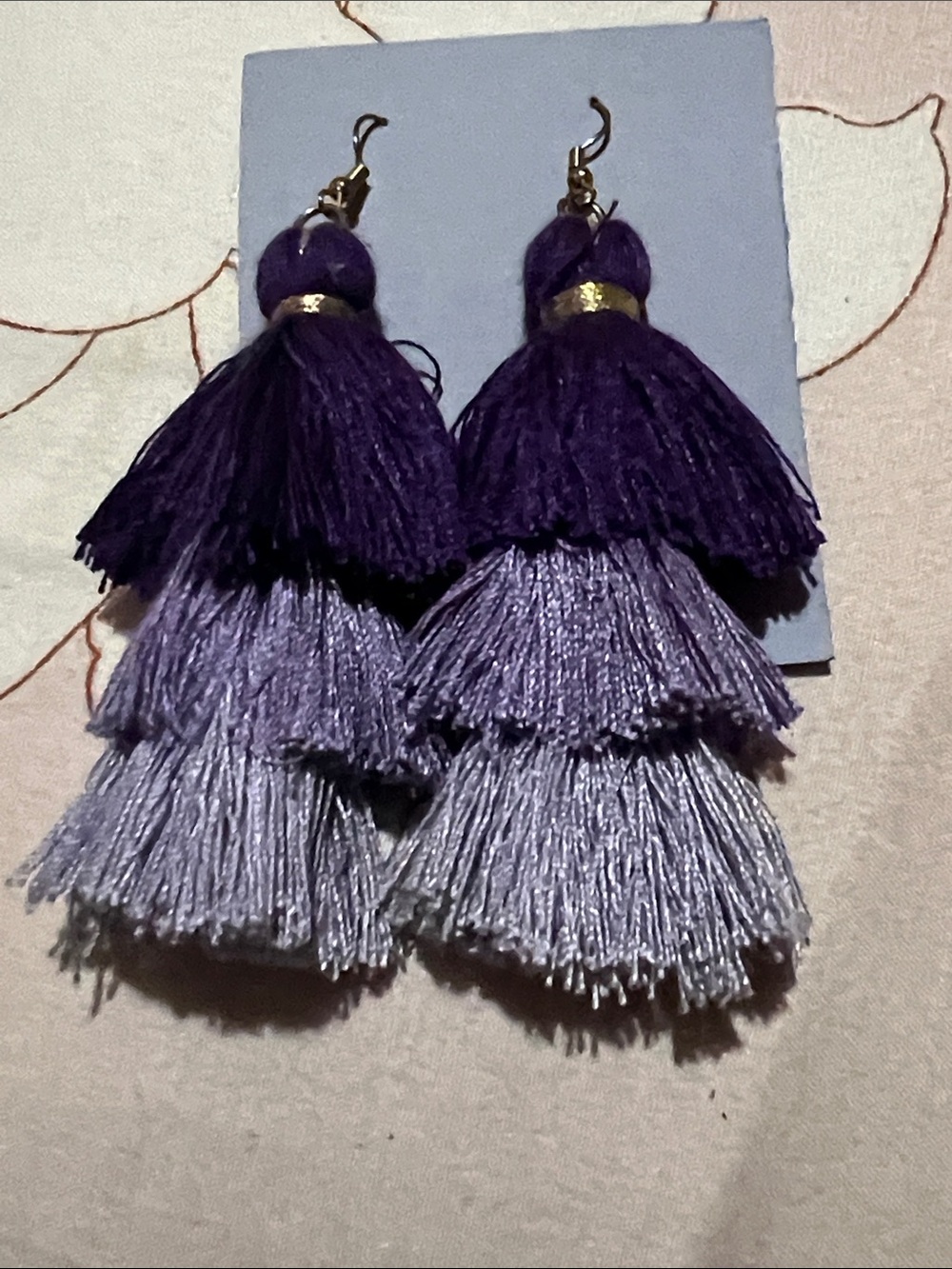 Source Unknown Purple Layered Tassel Drop Earrings